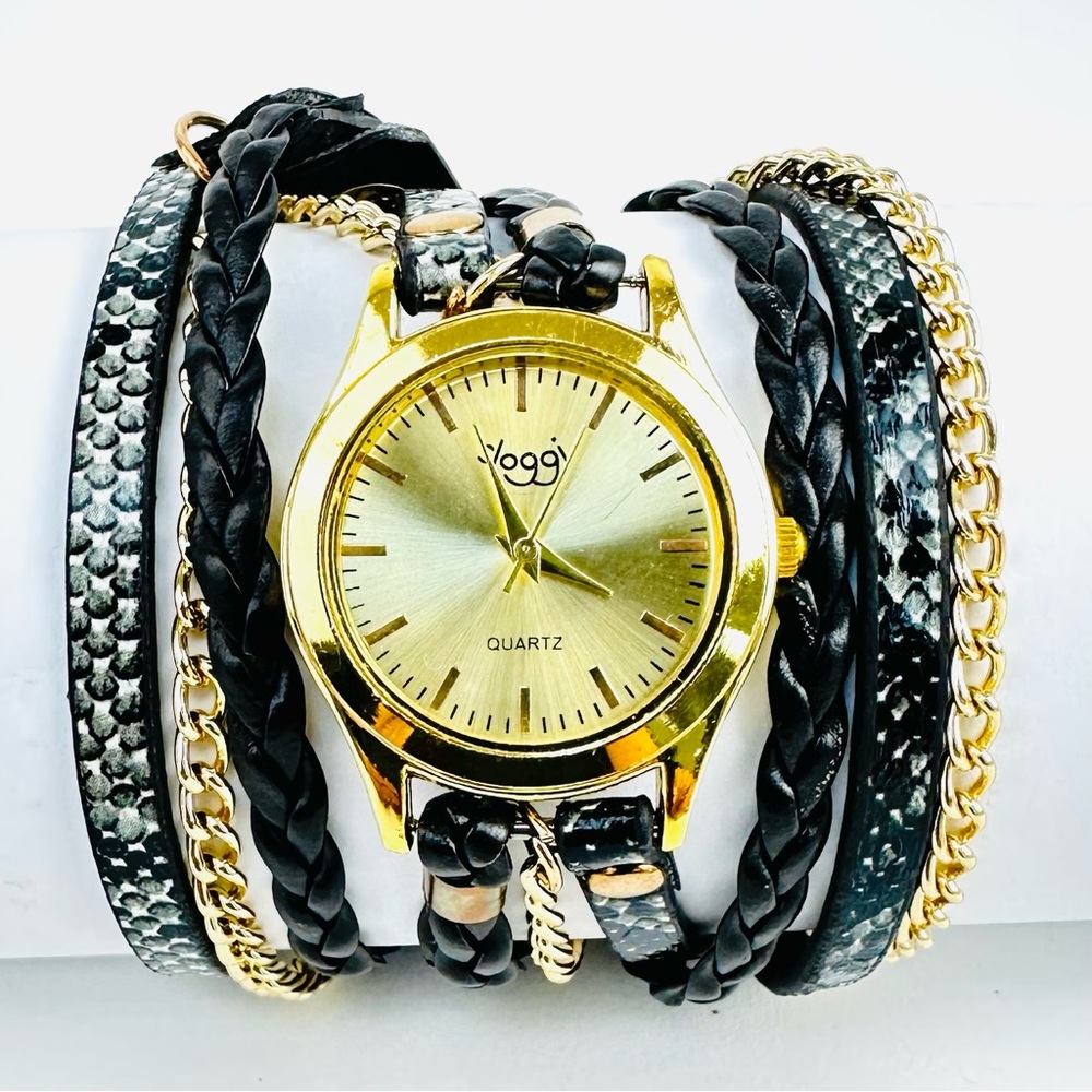 Black Gold Triple Wrap-Around Strap Watch for Women - Small Size